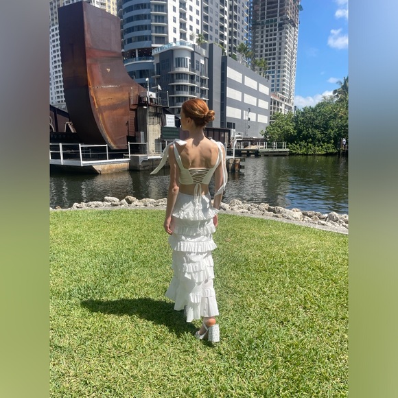 White 2-Piece Crop Top and Maxi Ruffle Skirt Set - Picture 8 of 10